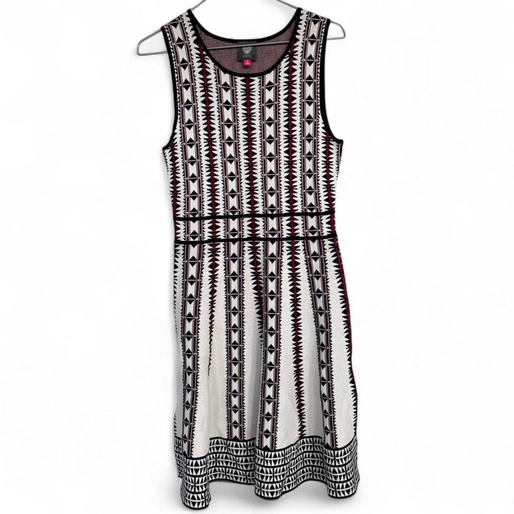 Vince Camuto Black and White Patterned Midi Dress